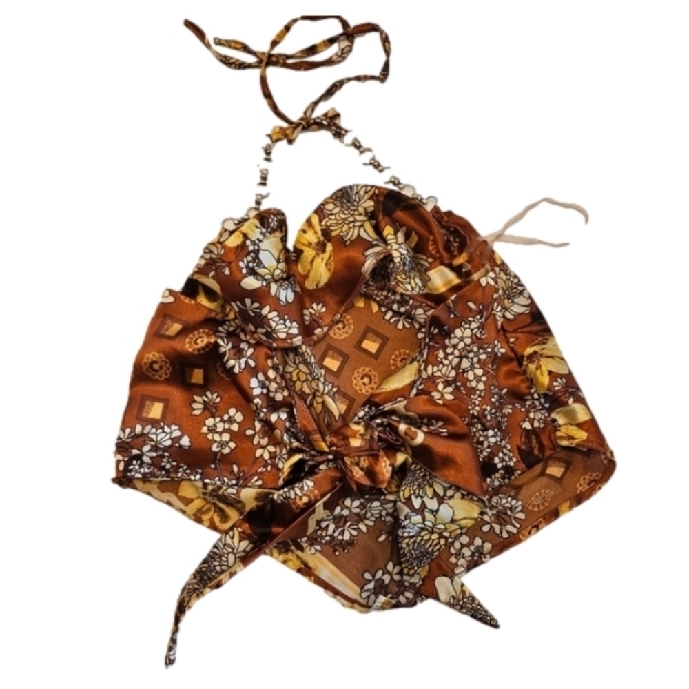 J is for Justify crop top floral pattern copper color baby tee fall cropped top - Picture 6 of 16